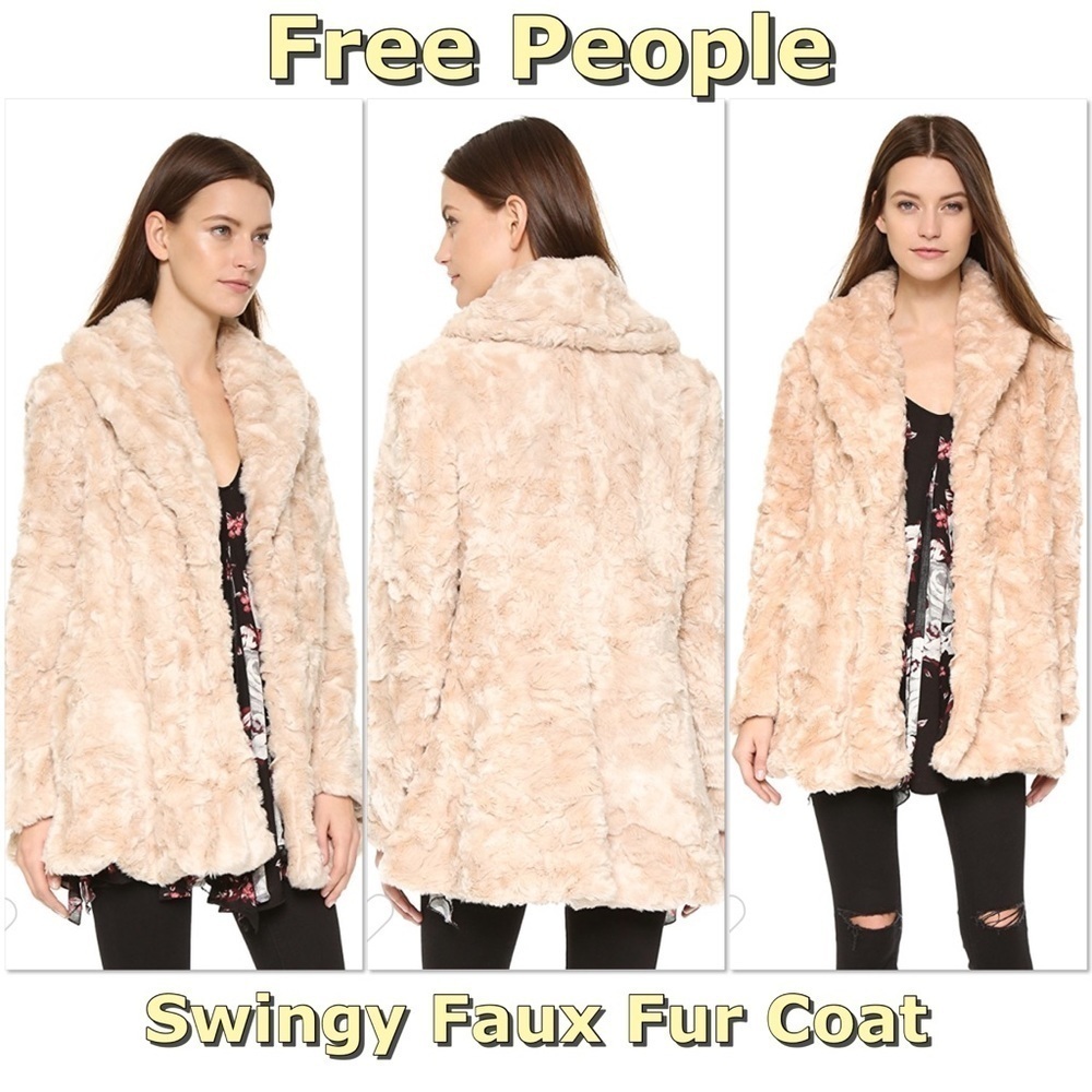 Free People Swingy Faux Fur coat in Rose pale pink L